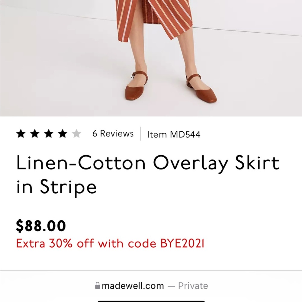 Madewelm Linen Cotton-Overlay Skirt in Stripe - Picture 2 of 6